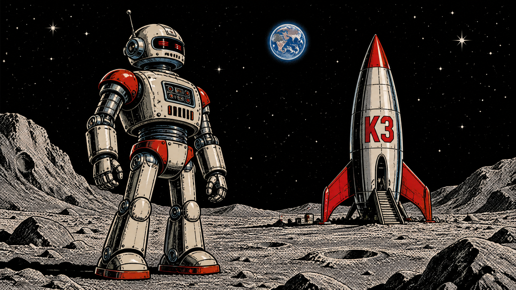 A retro robot representing Kimi K3