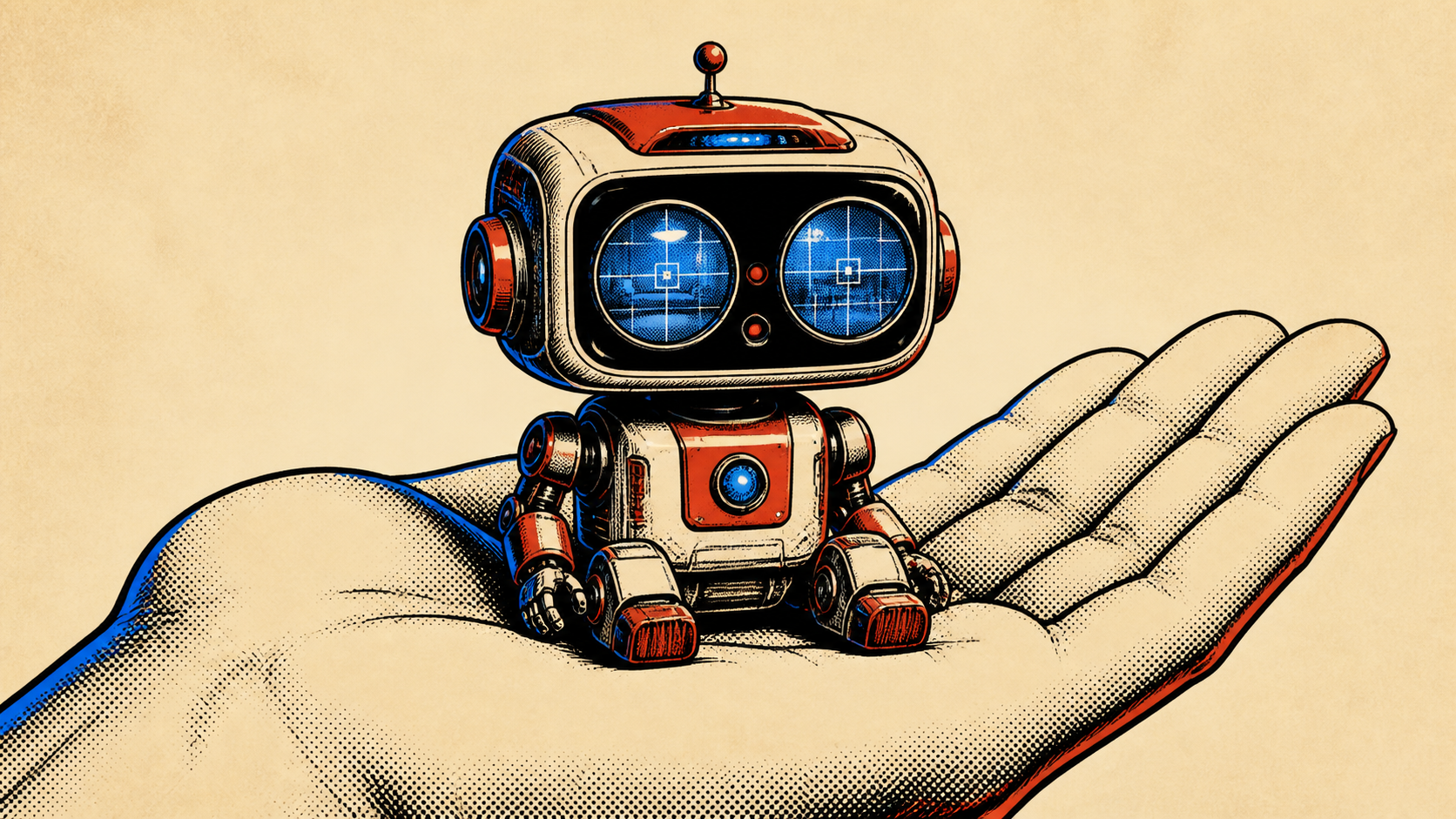 A retro robot representing LFM2.5-VL-3B