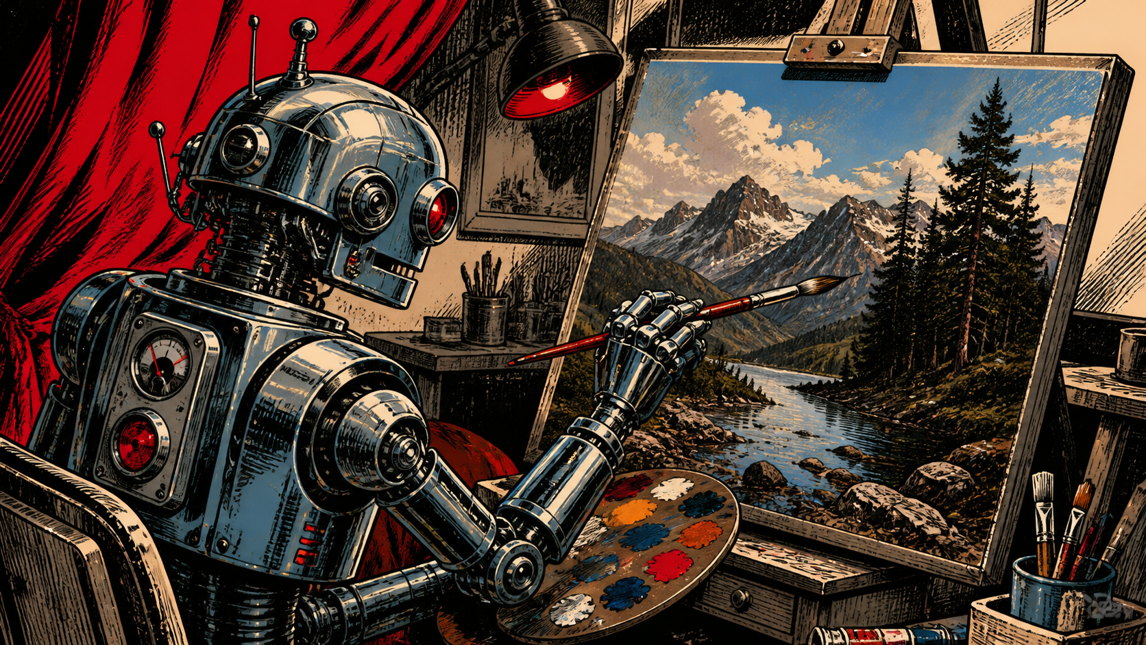 A retro robot representing Qwen3.7 Flash
