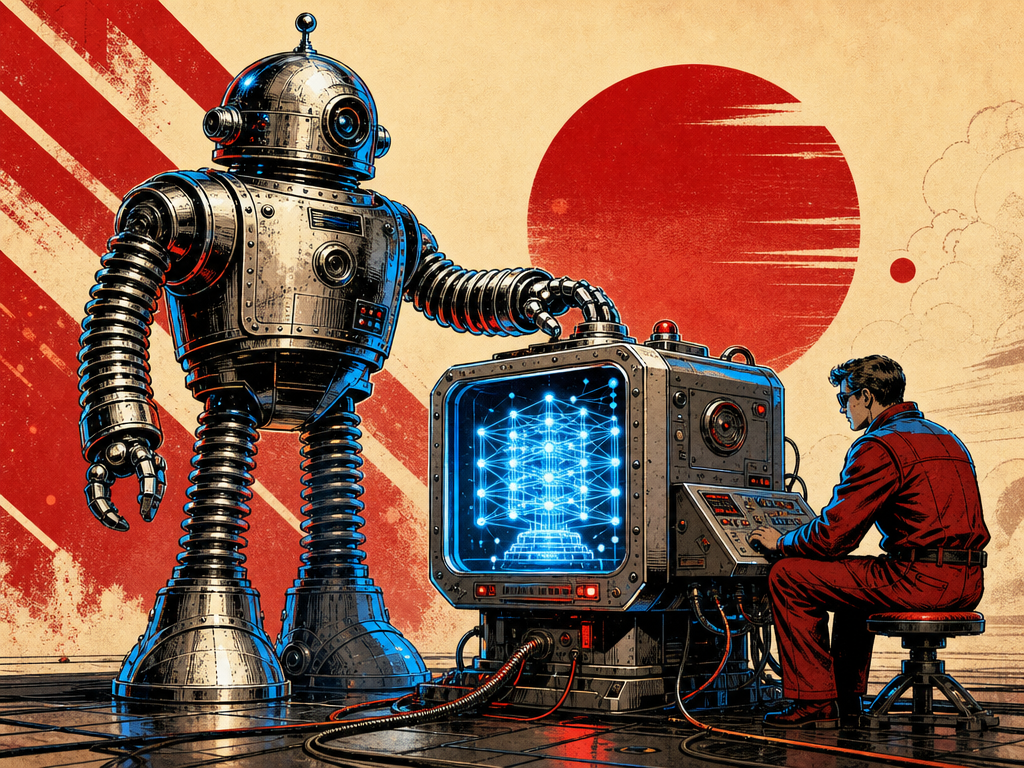 A retro robot representing Qwen3.8-27B on DGX Spark