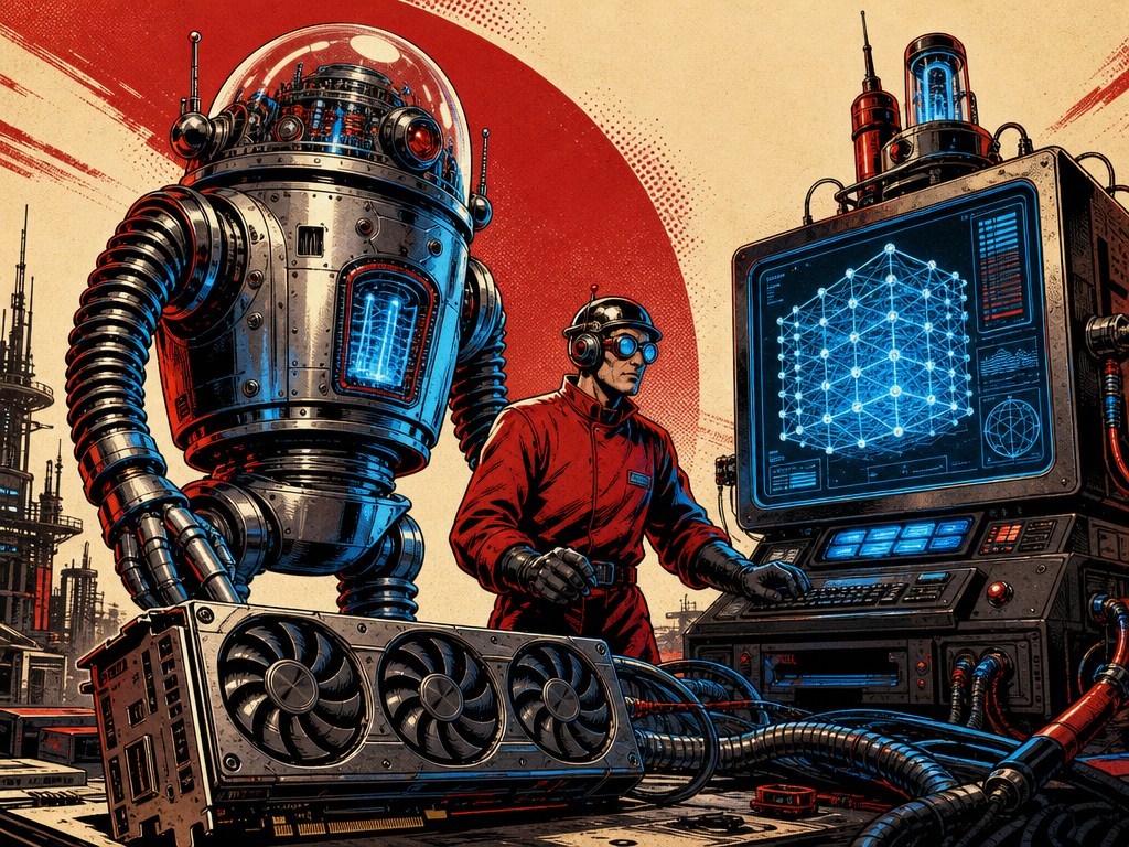 A retro robot representing Qwen3.8-27B on an RTX 3090